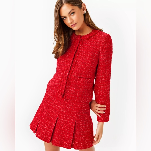 Lilly Pulitzer Dresses & Skirts - NWT Lilly Pulitzer Cammi Mini A Line Metallic Fiesta Boucle Rococo Red Skirt